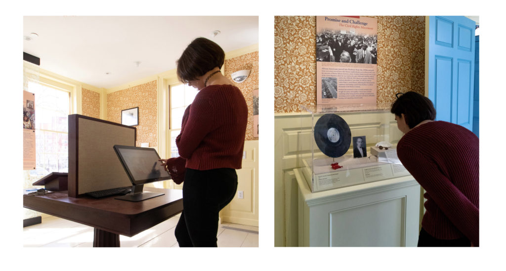 Audio program and artifact case in the 20th Century gallery at the Dillaway-Thomas House