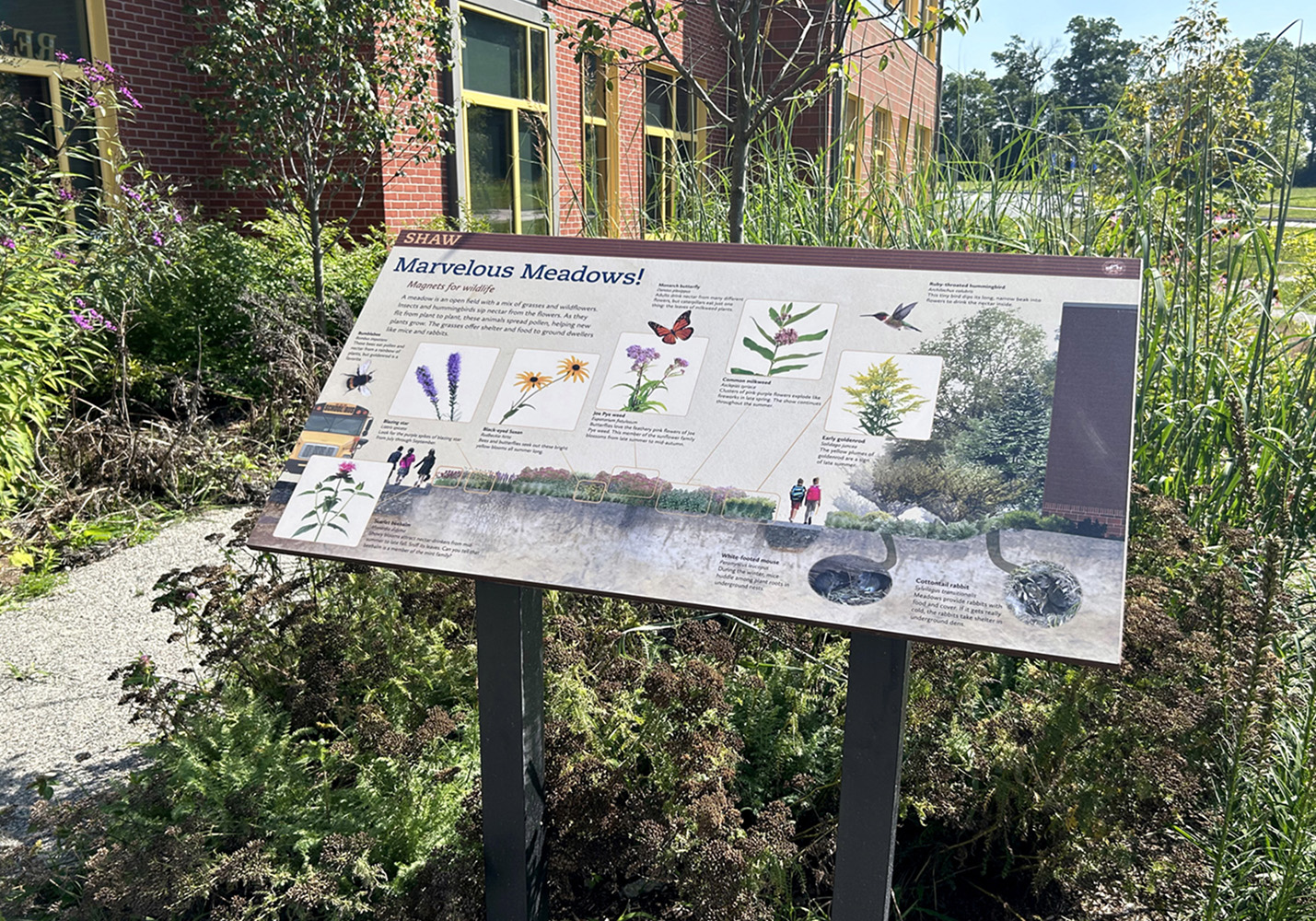 interpretive panel near meadow at Shaw elementary