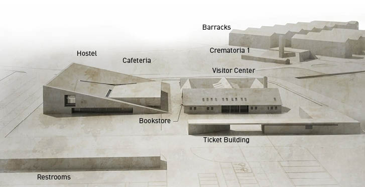 Volume study of the new buildings as part of visitor center experience, Kozień Architects.